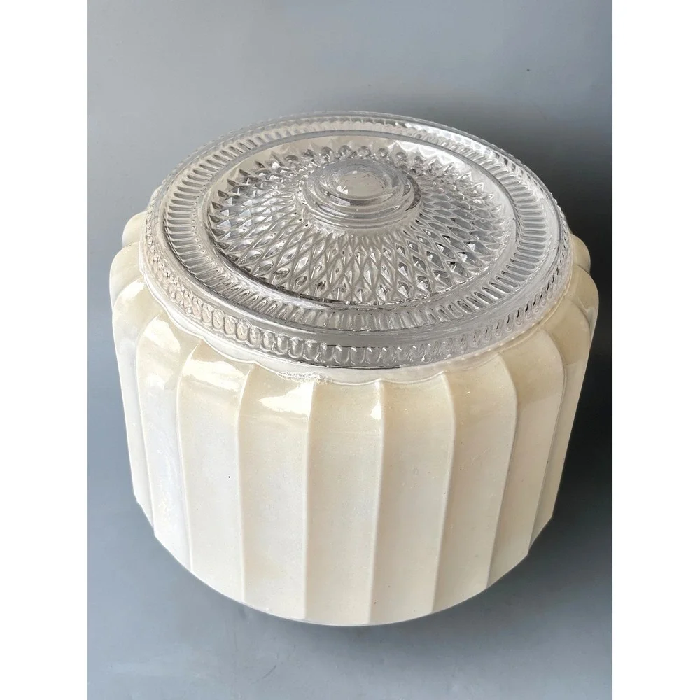 Vintage Art Deco Milk Glass Schoolhouse Light Globe Ribbed Sunburst Replacement